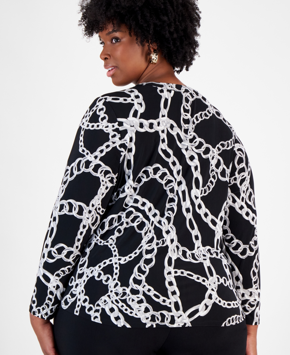 I.n.c. International Concepts Plus Size Printed Zip-Pocket Top, Created for Macy's
