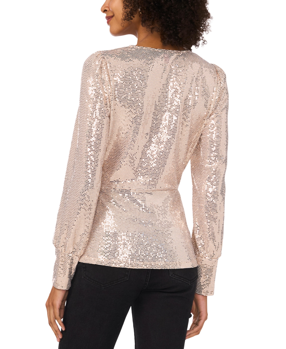 Vince Camuto Women's Sequined Faux-wrap Long-sleeve Top In Gold