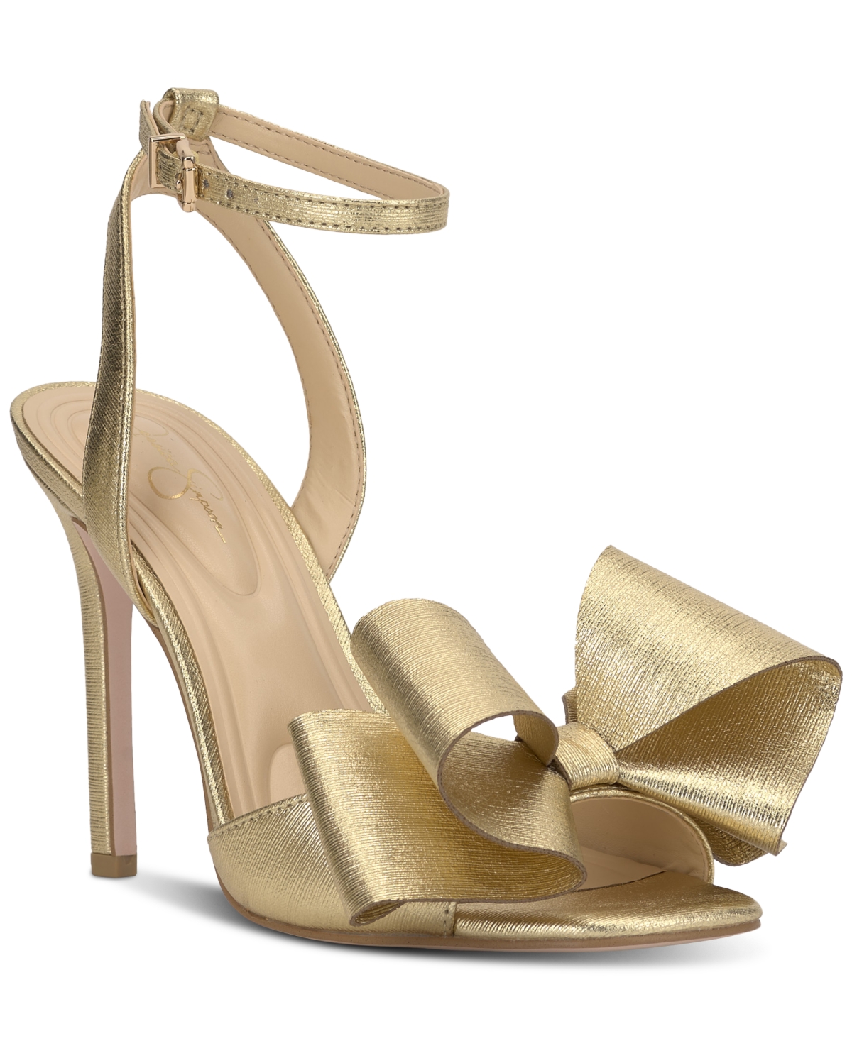 Olivine Bow High-Heel Stiletto Dress Sandals - Gold Soft Metallic
