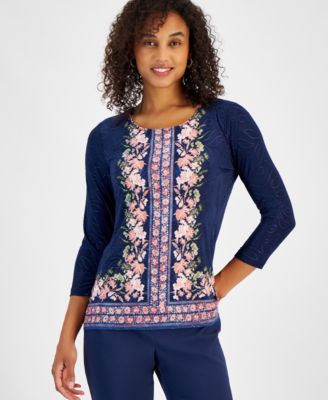 JM Collection - Petite Enchantment Floral Jacquard Top