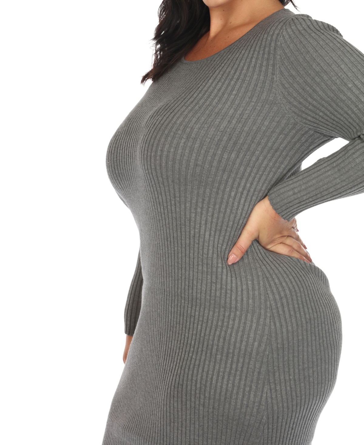 WHITE MARK PLUS SIZE RIB MIDI SWEATER DRESS 