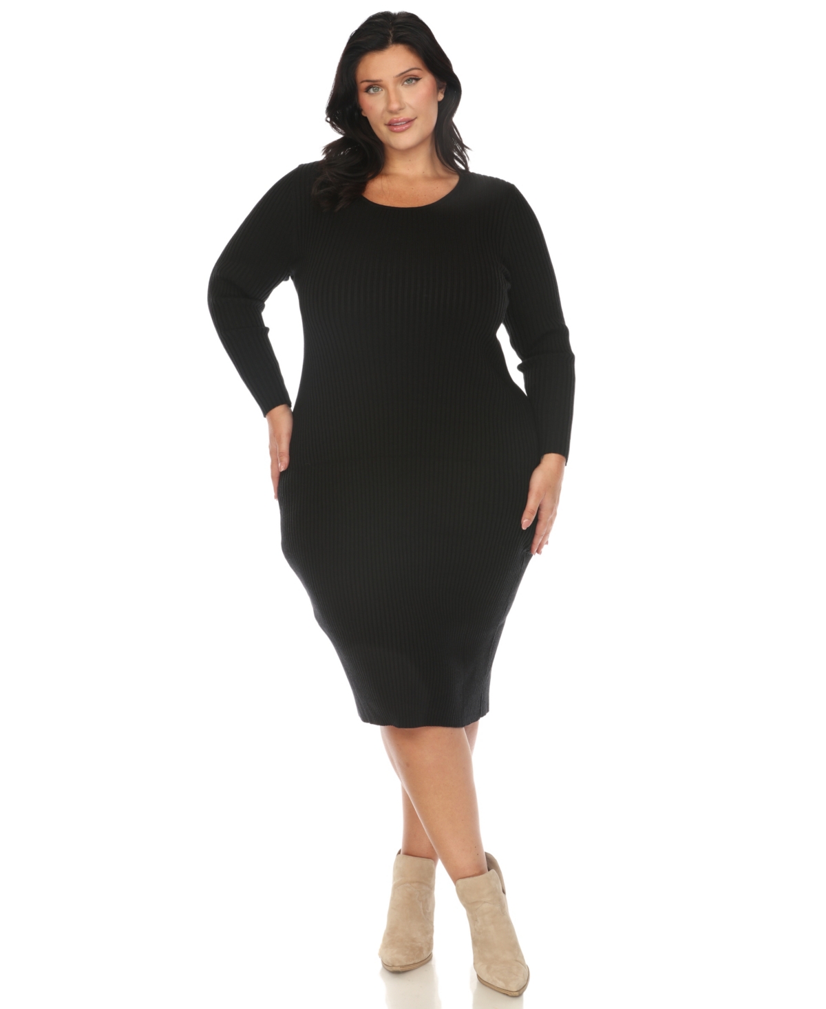 White Mark Plus Size Rib Midi Sweater Dress In Black