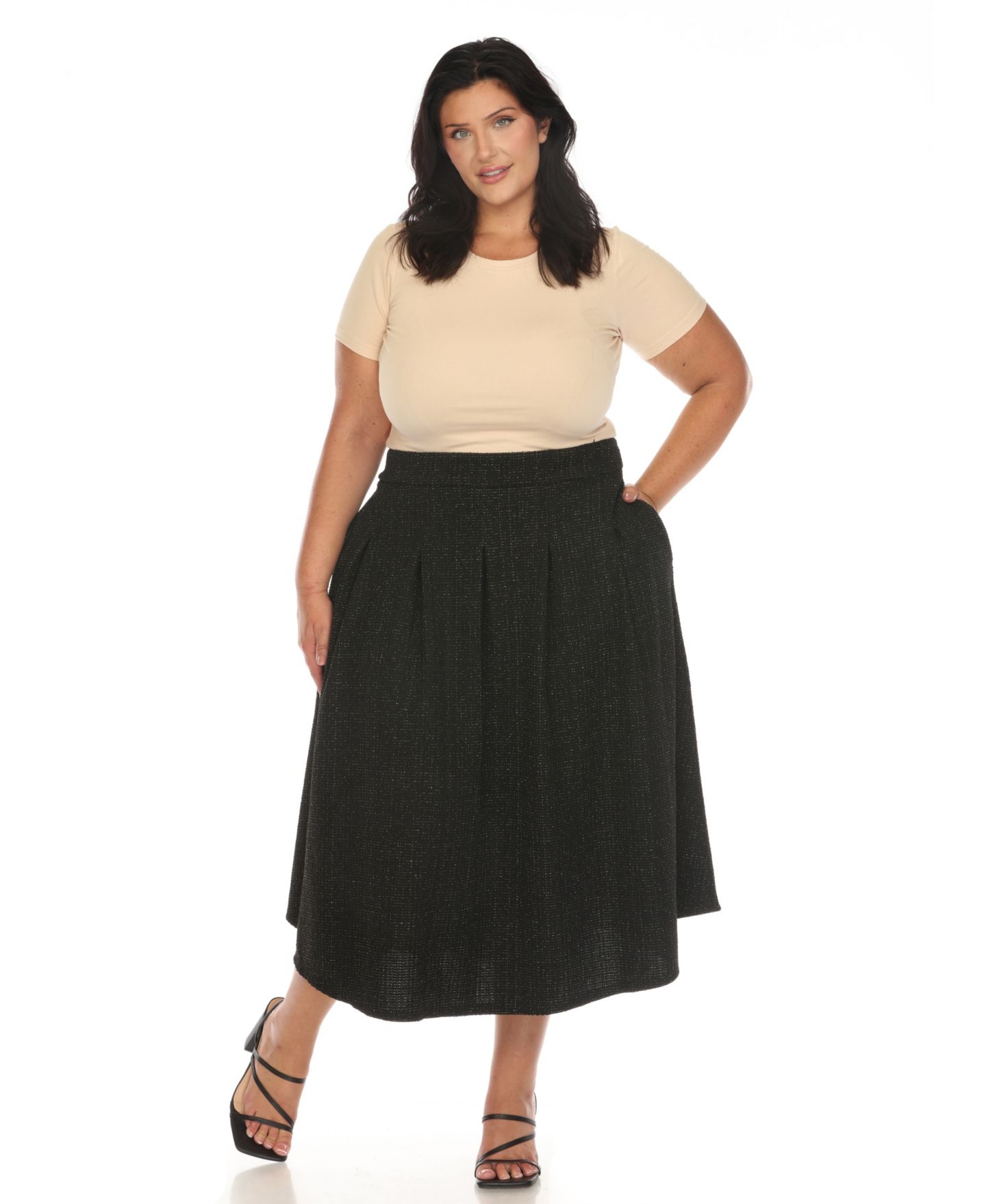 Женская юбка White Mark Plus Size Flared Tweed, цвет: Чёрный — фото 5