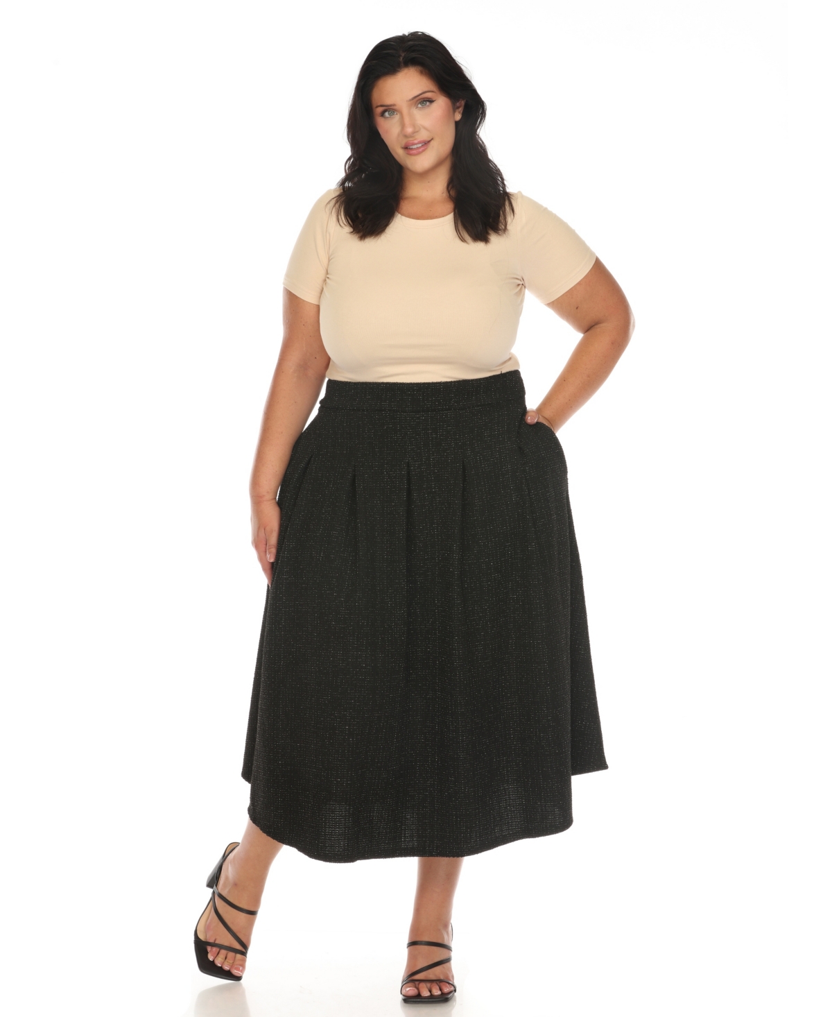 White Mark Plus Size Flared Tweed Skirt In Black