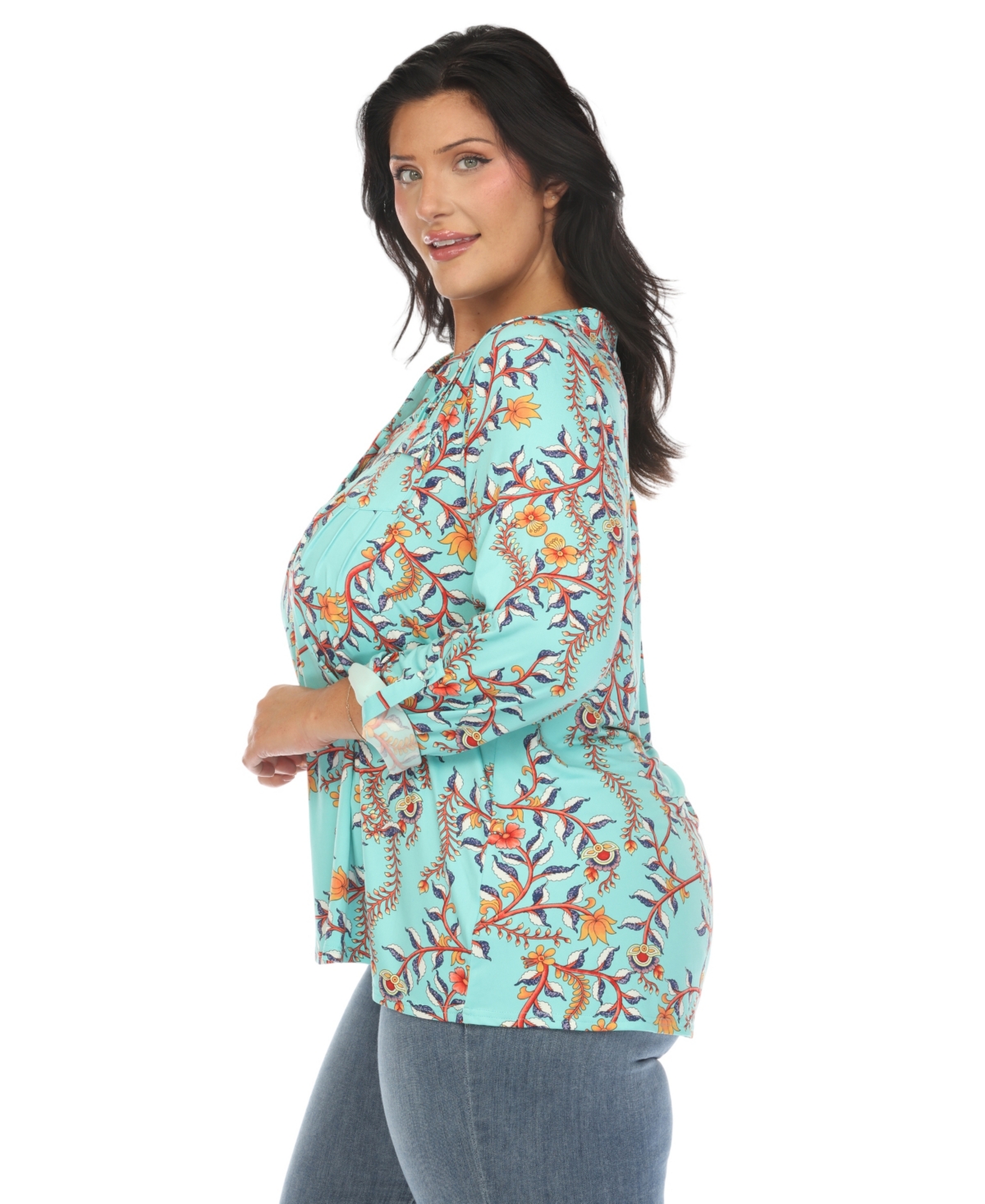 Shop White Mark Plus Size Paisley Button Front Tunic Top In Mint