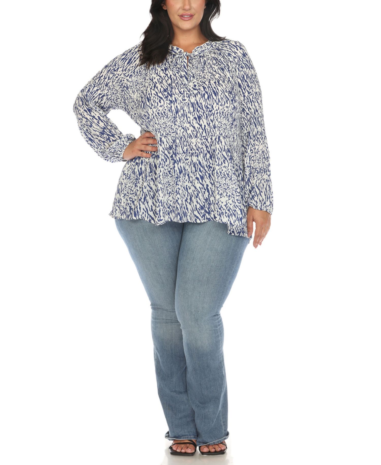 Plus Size Printed Peasant Knit Blouse