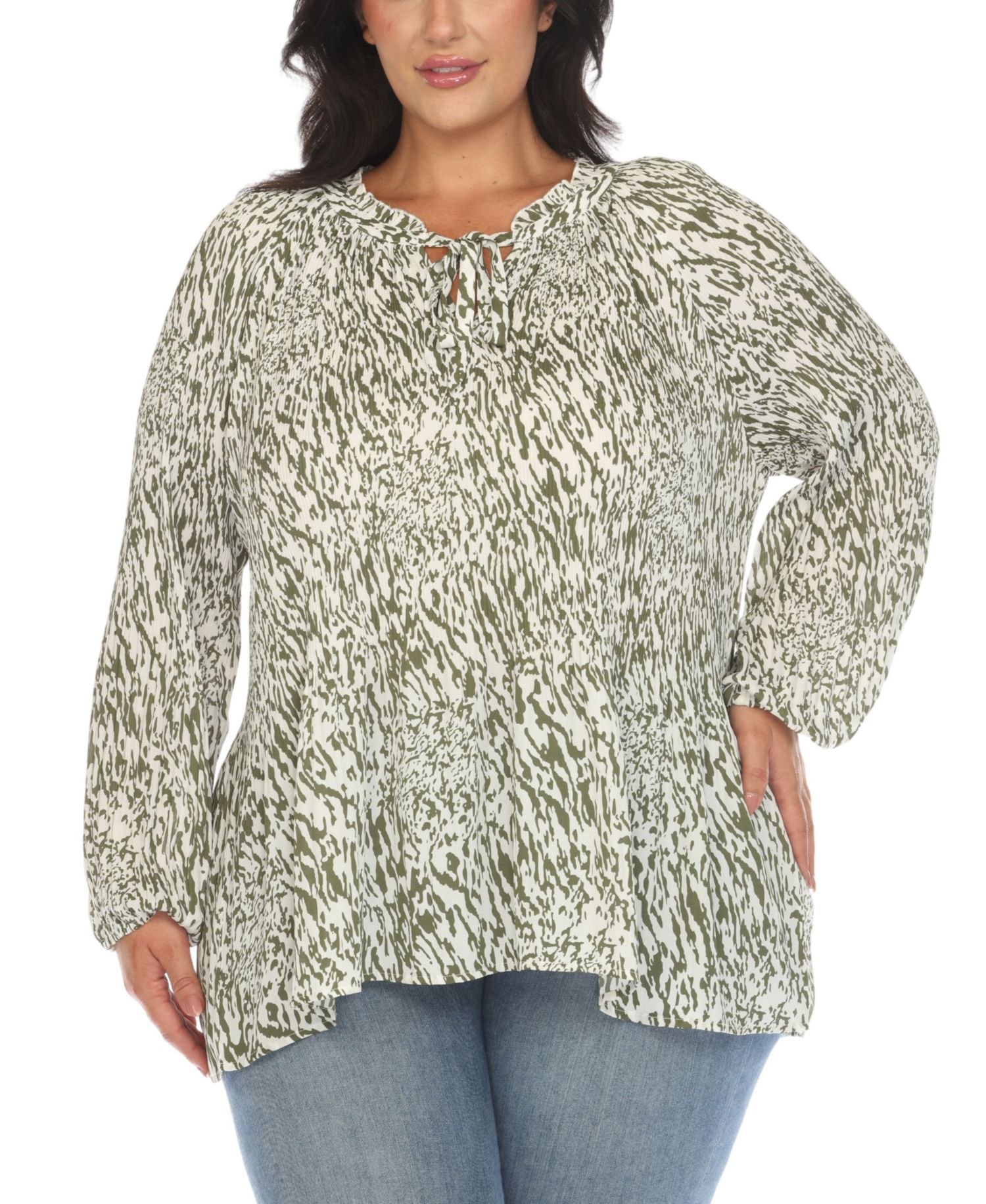 Plus Size Printed Peasant Knit Blouse