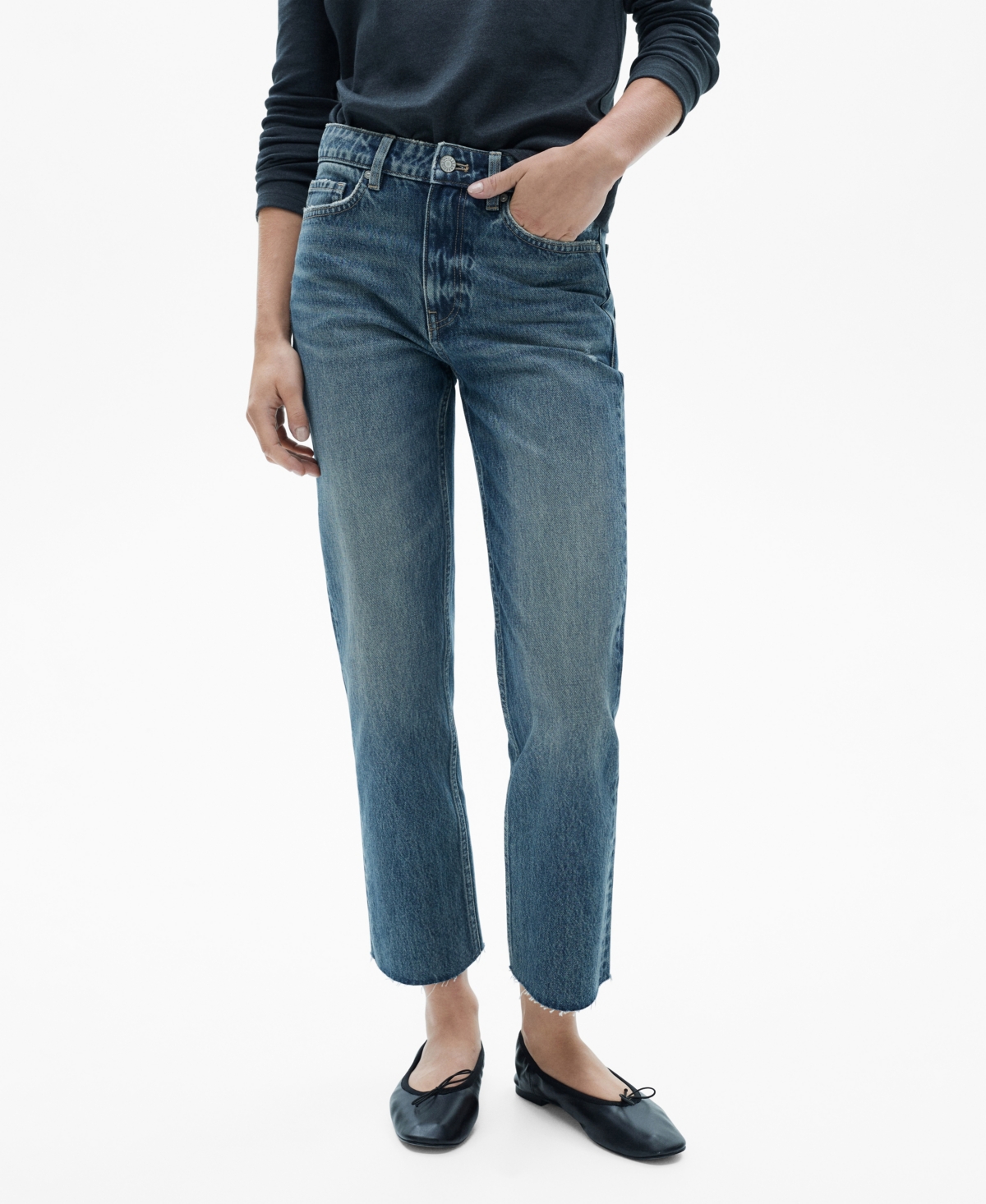 Shop Mango Women's Blanca Straight-fit Cropped Jeans In Dark Blue