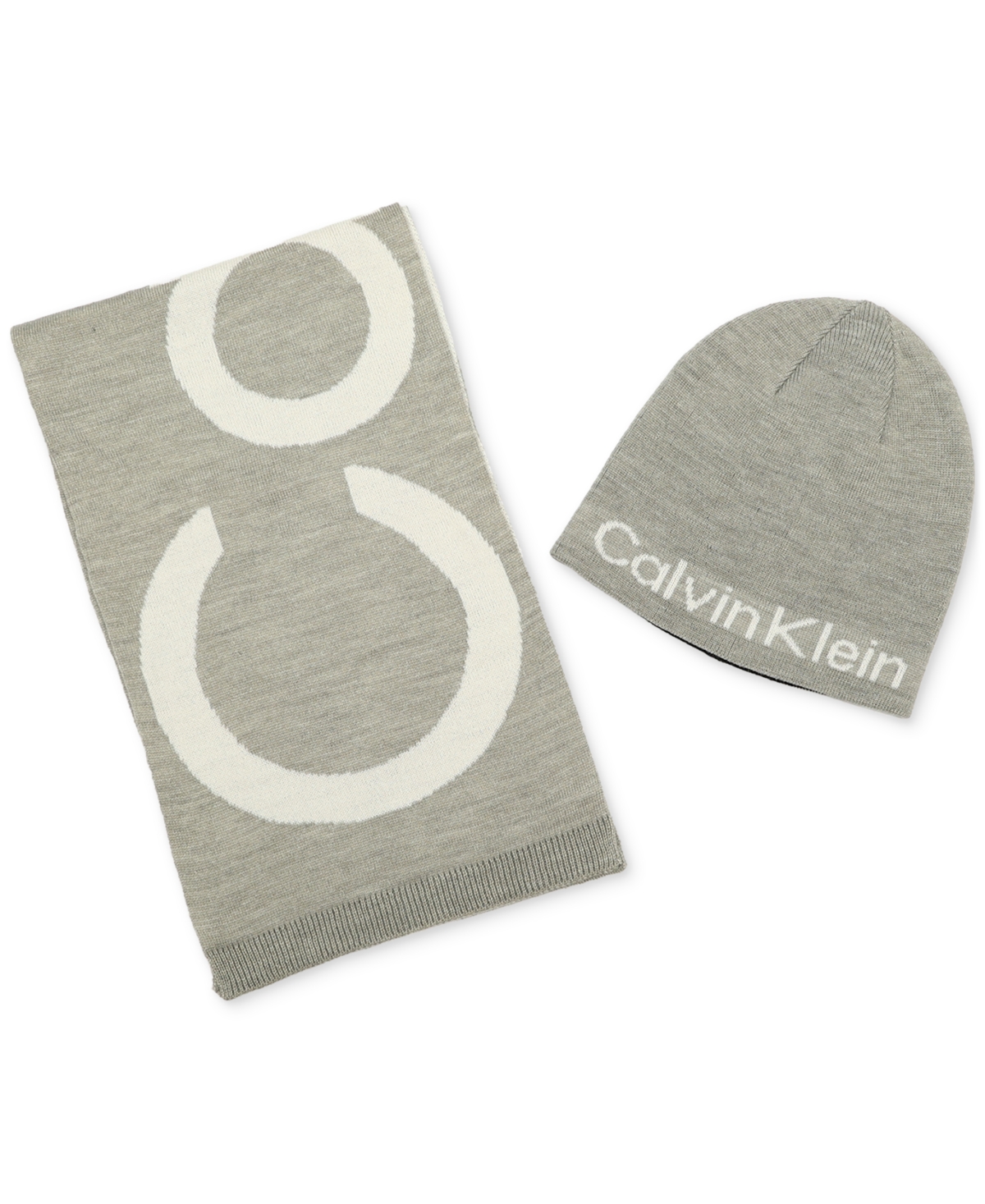 Calvin Klein Men's Large Logo Scarf & Beanie Set In Green