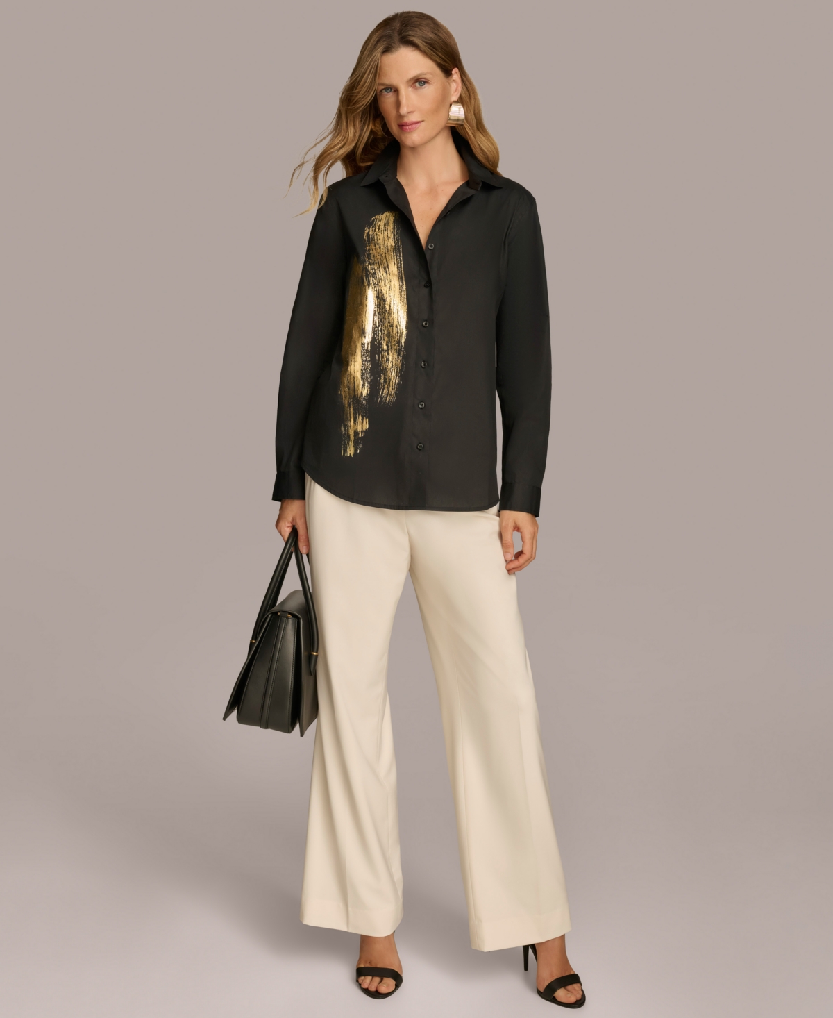 Donna Karan New York Women's Metallic Detail Button-Down Shirt -Gold Multi