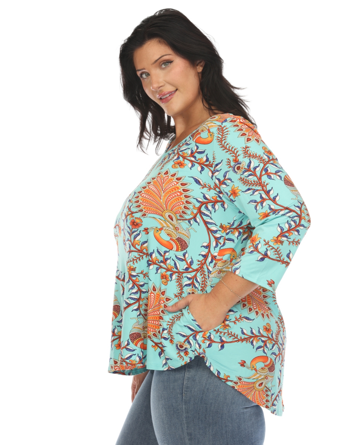 White Mark Plus Size Vibrant Boho Swing Top In Mint