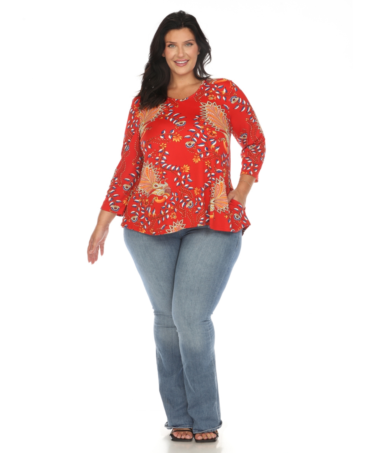 White Mark Plus Size Vibrant Boho Swing Top In Red