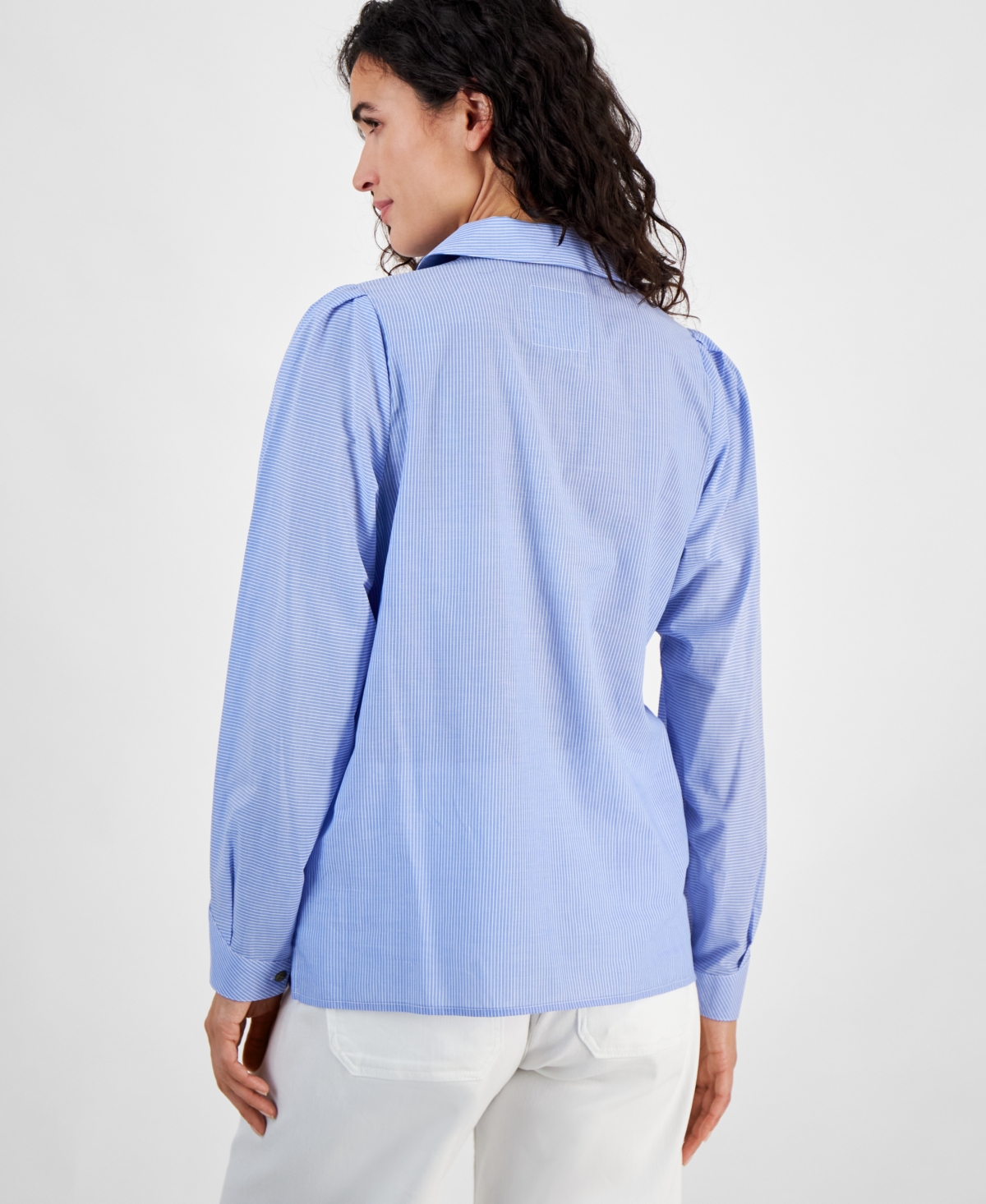 Nautica Jeans Women's Newport Stripe Cotton Tie-Neck Top -Bright White