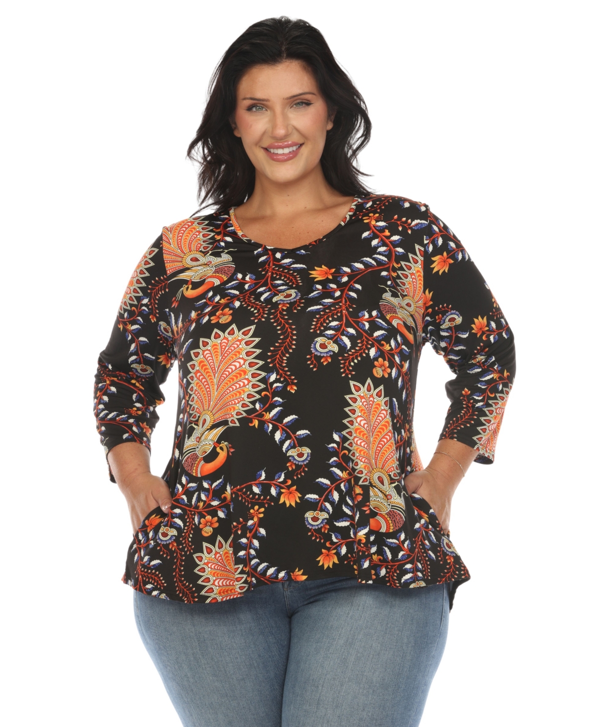 White Mark Plus Size Vibrant Boho Swing Top In Black