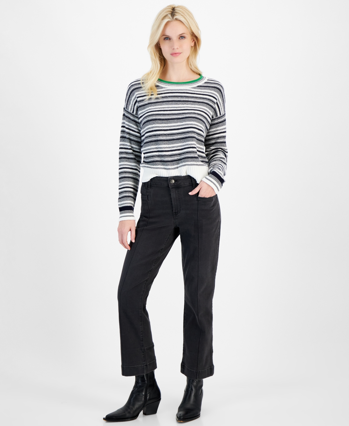 Nautica Jeans Women's High-rise Striped-belt Cargo Pants In Voyage Wash