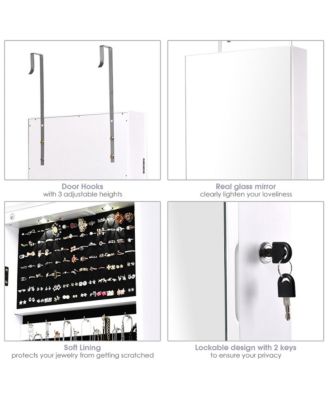 Mirrored Jewelry Cabinet Jewelry Organizer w/2 LED Lights