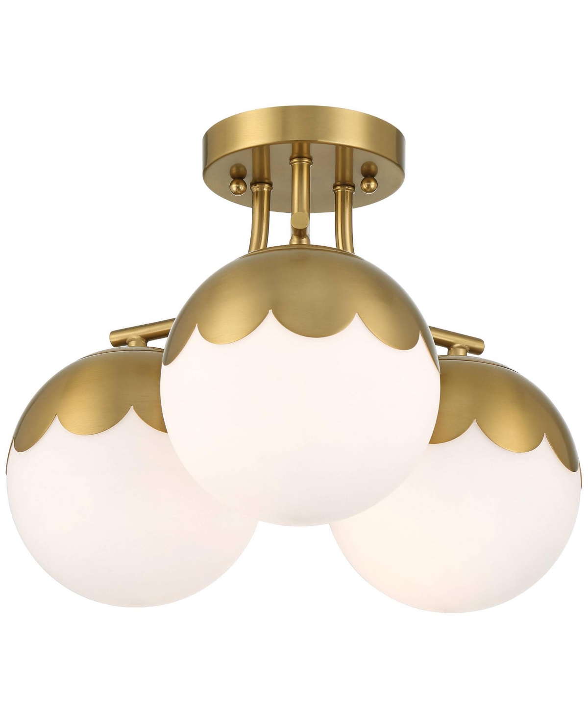 360 Lighting Camila Mid Century Modern Semi Flush-Mount Ceiling Light Fixture Kitchen Foyer Hallway Round 3-LightAntique Brass Finish White