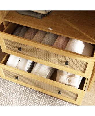 Wardrobe Freestanding Coat Storage Cabinet with 2-Tier Drawers and Hanging Bar