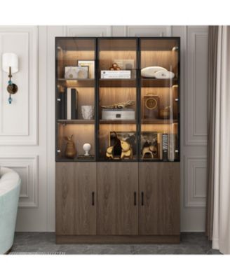 10-Shelf Bookshelf With Glass Doors, LED Lights, Drawers