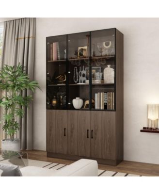 10-Shelf Bookshelf With Glass Doors, LED Lights, Drawers