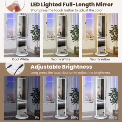 360° Swivel Jewelry Cabinet Organizer 3-Color LED Mirror with Built-in Lights