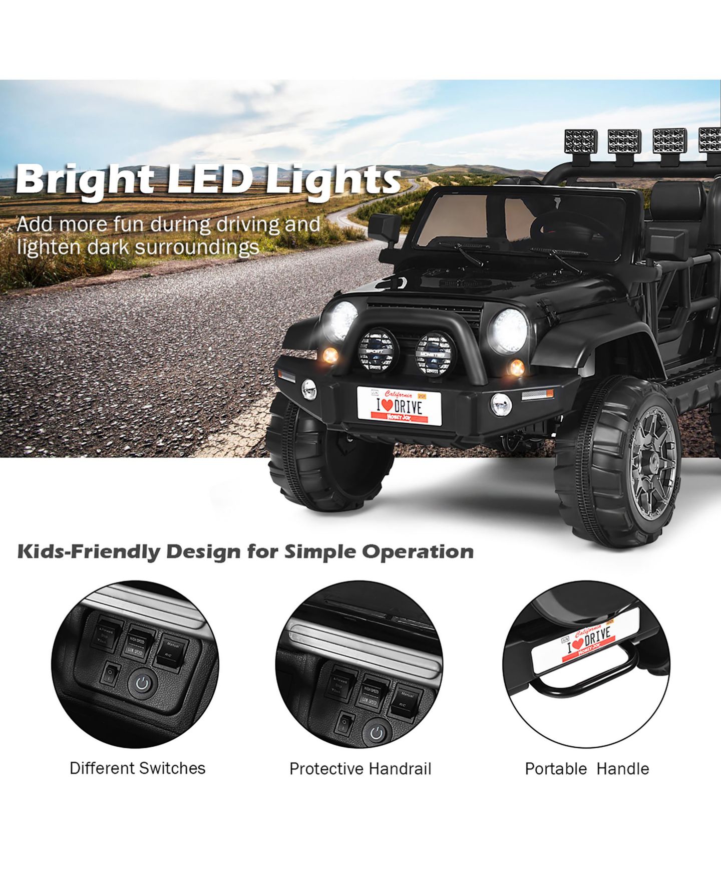 Детская игрушка Costway 12V 2-Seater Remote Control Ride-On Truck, 110 lb. Capacity, Ages 3+, цвет: Чёрный — фото 4