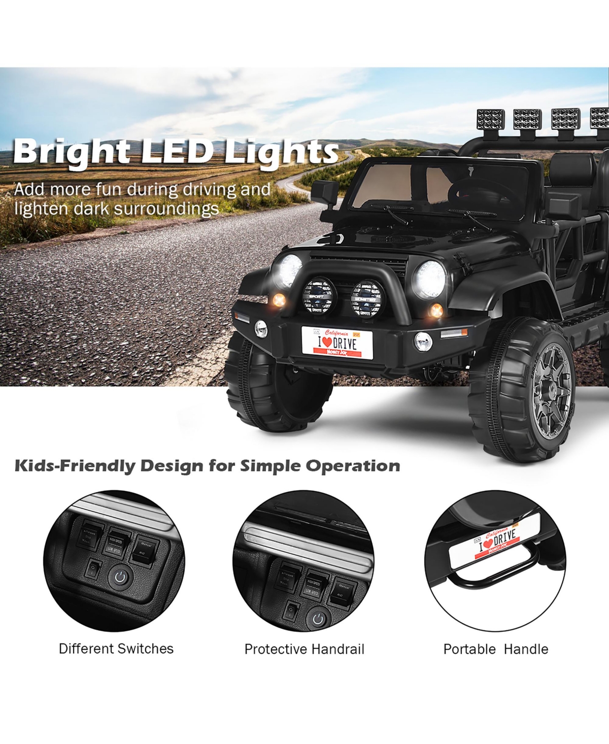 12V Kids Ride On Car 2 Seater Truck Rc Electric Vehicles w/ Storage Room