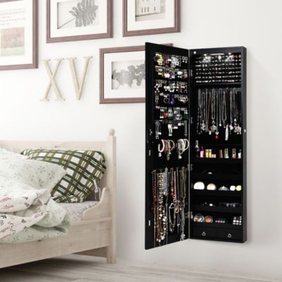 Mirrored Jewelry Cabinet Jewelry Organizer w/2 LED Lights