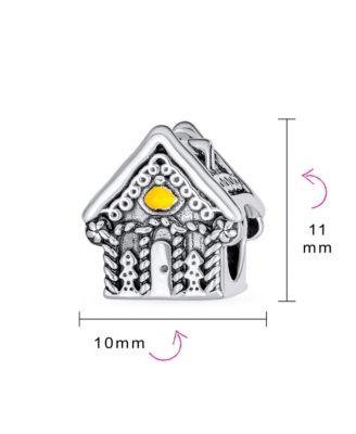 Christmas Candy Cane Gingerbread House Charm Bead .925 Silver