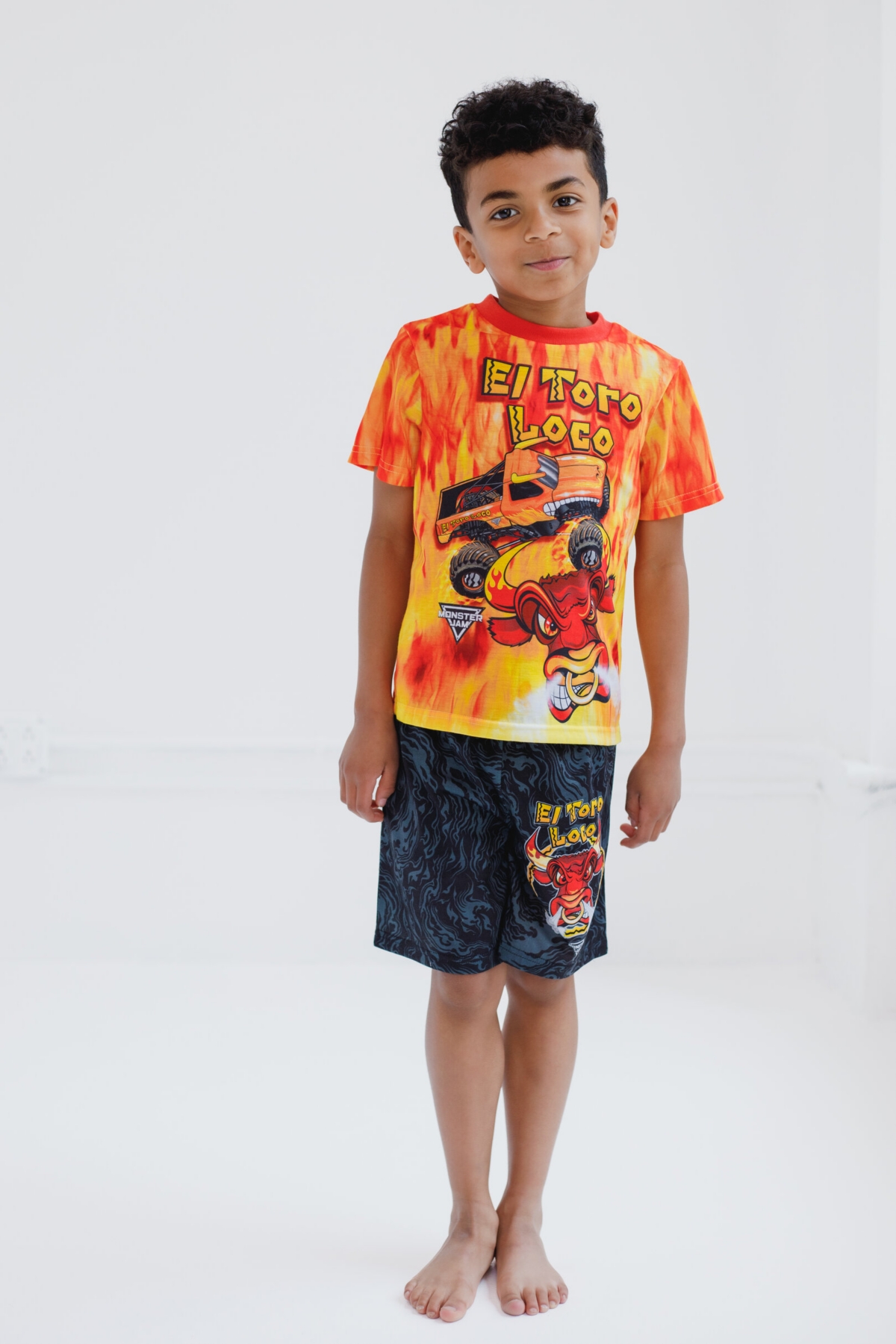 Monster Jam Toddler Boys Pullover Pajama Shirt and Shorts Sleep Set to Grave DiggerMegalodon - El toro loco