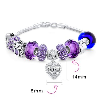 Purple Love Grandma Family Charm Bracelet Sterling Silver