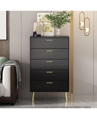 5-Drawer White Wood Chest of Drawer Accent Storage Cabinet Organizer