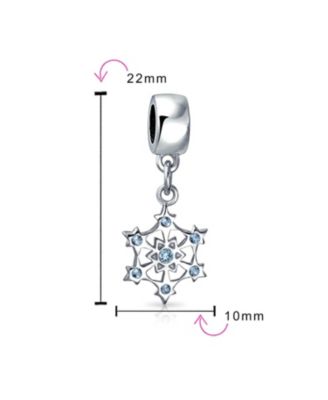 Frozen Winter Holiday Party Aqua Ice Blue CZ Christmas Snowflake Charm Bead .925 Sterling Silver For European Bracelet
