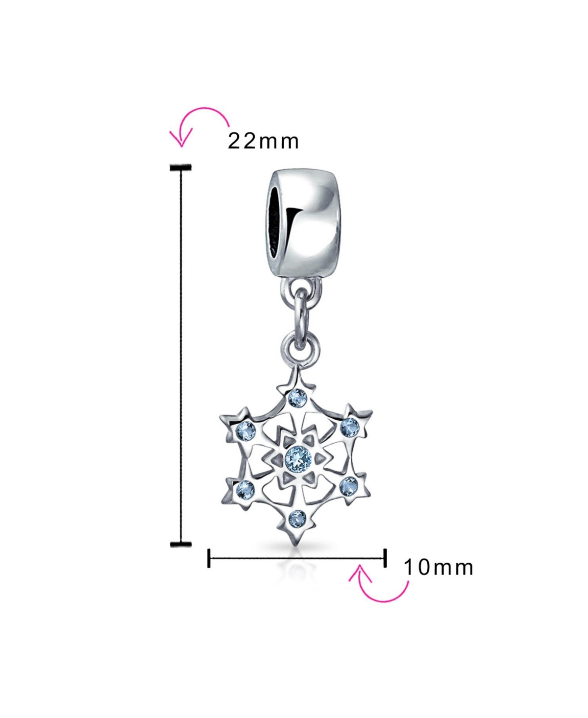 Bling Jewelry Frozen Winter Holiday Party Aqua Ice Blue Cz Christmas Snowflake Charm Bead For For Women .925 Sterling Silver For European Bracelet