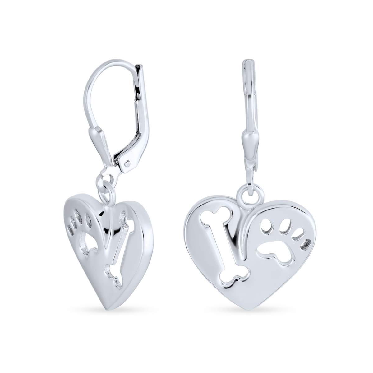 Bling Jewelry I Love My Dog Heart Shape Cut Out Puppy Pet Bone Animal Lover Paw Print Drop Dangle Lever back Earrings For Women Rose Gold Plated .925