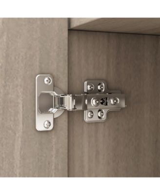 Grey Wood 4-Door Wardrobe Armoires with Hanging Rod and Storage Shelves