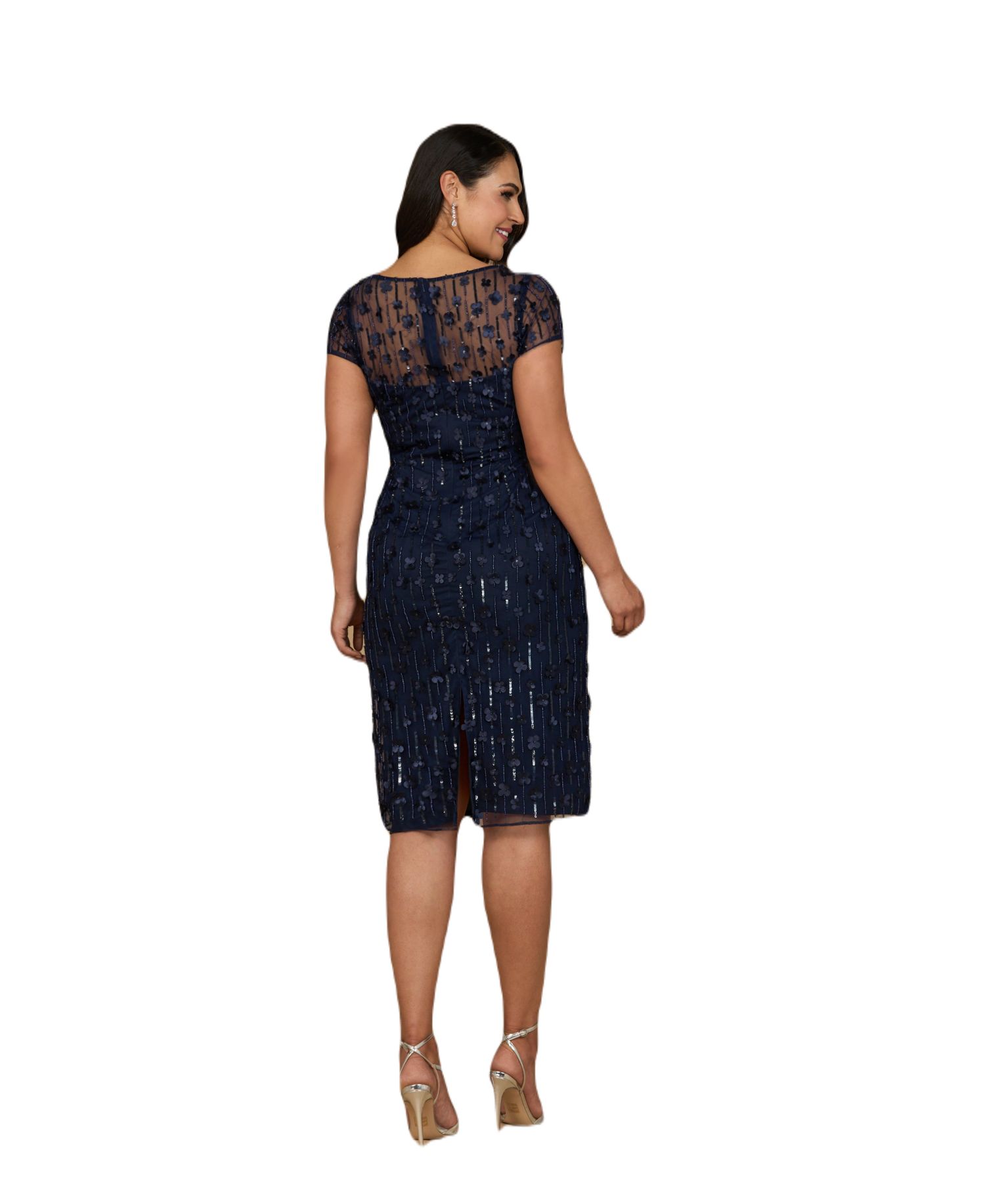 Women's 3D Applique Midi Dress with Cap Sleeves