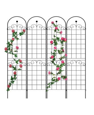 4-Pack Metal Garden Trellis for Climbing Plants – 86.7'' x 19.7'', Rustproof Black Plant Support, Rose Trellis Netting