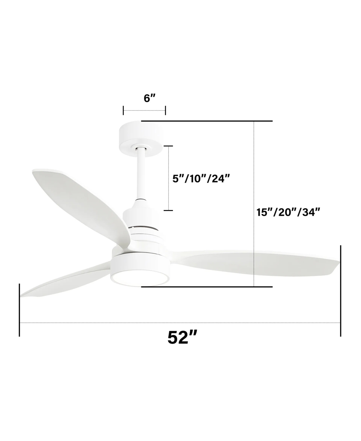 Slickblue 52-InchWooden Ceiling Fan with 3 Solid Wood Blades, Remote Control, Reversible Dc Motor & Led Light - White