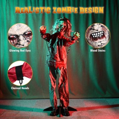 Animated Halloween Zombie Decoration 5.5Ft Life Size with Motion/Sound Activated Glowing Eyes 2025