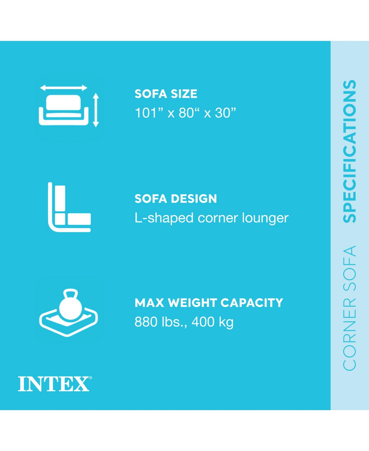 Intex Corner Sofa L-Shaped Inflatable Lounge Couch w/ Cupholders,(4 Pack) - Gray