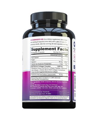 Multi Collagen Capsules, Collagen Peptides Supplement for Hair, Skin, Nails & Joints, Vitauthority, 180ct