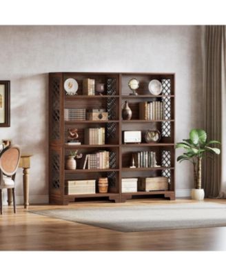 6-Tier Bookcase, 70.8" Vintage Tall Bookcase, Floor Standing 5-Shelf Display Rack Storage Shelves Set of 2