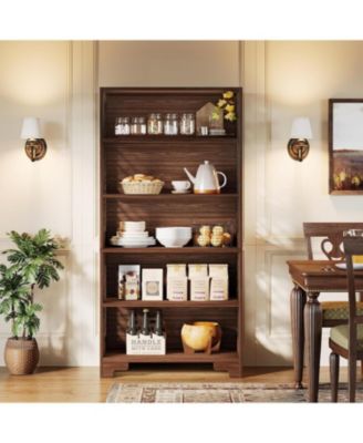 6-Tier Bookcase, 70.8" Vintage Tall Bookcase, Floor Standing 5-Shelf Display Rack Storage Shelves Set of 2