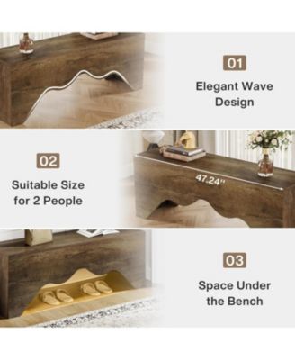 55" Wood Entryway Bench with Shoe Storage, Large 2-Tier Narrow Hallway Foyer Seating Bench