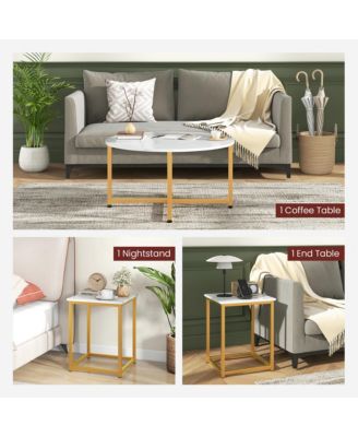 Round Nesting Table Set of 3 Modern/Farmhouse Coffee Table w/2 End Tables Walnut & Black