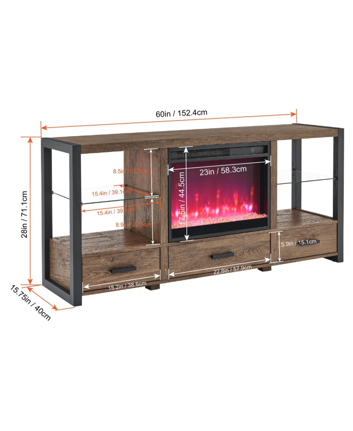 Mondawe Electric Fireplace Media Tv Stand With Sync Colorful Led Lights