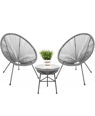 3-Piece All-Weather Patio Acapulco Bistro Furniture Set w/ Rope, Glass Top Table