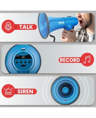 Megaphone Siren Bullhorn Speaker, 40-Watt With Handheld Microphone, Blue