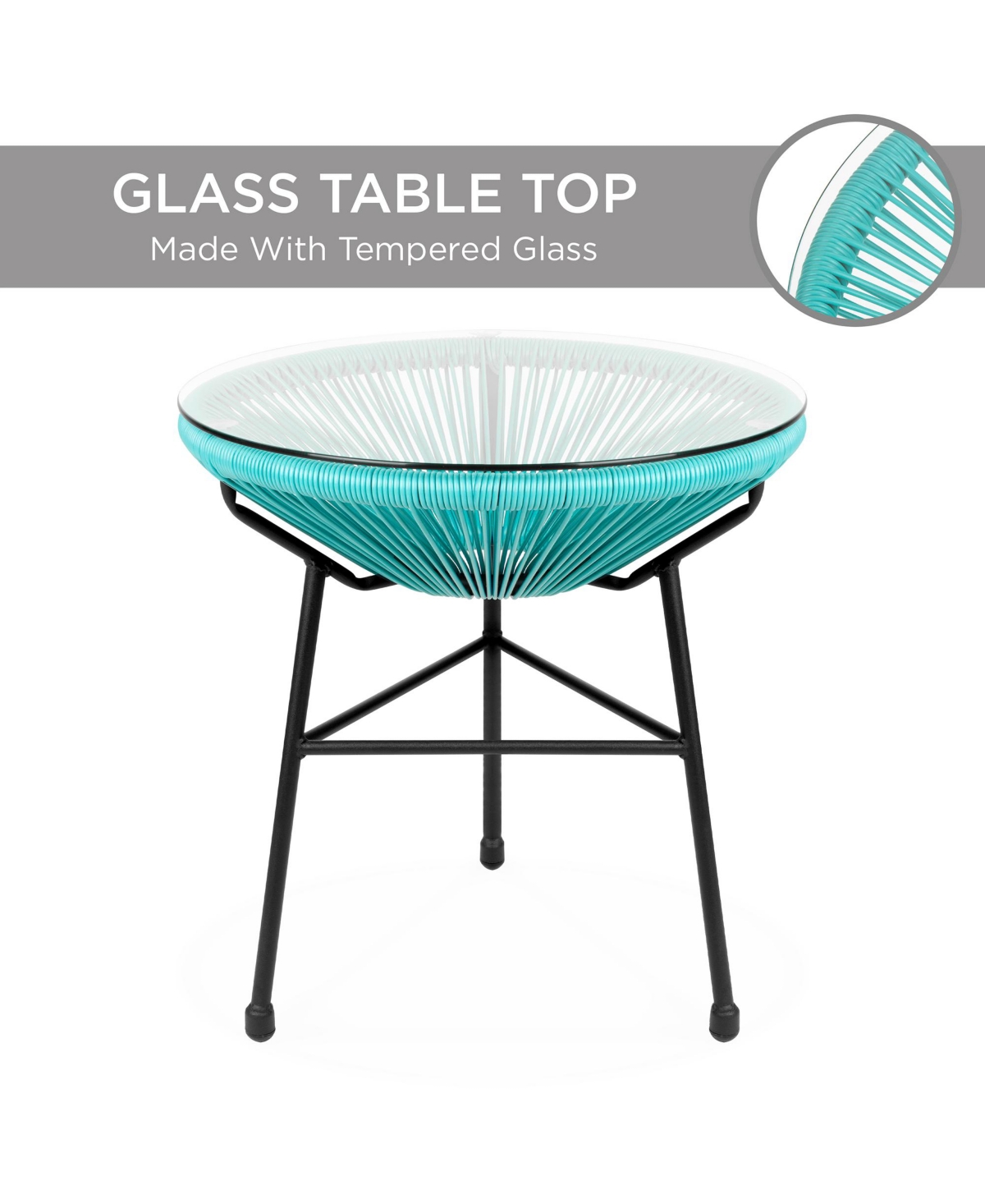Best Choice Products 3-Piece All-Weather Patio Acapulco Bistro Furniture Set w/ Rope, Glass Top Table